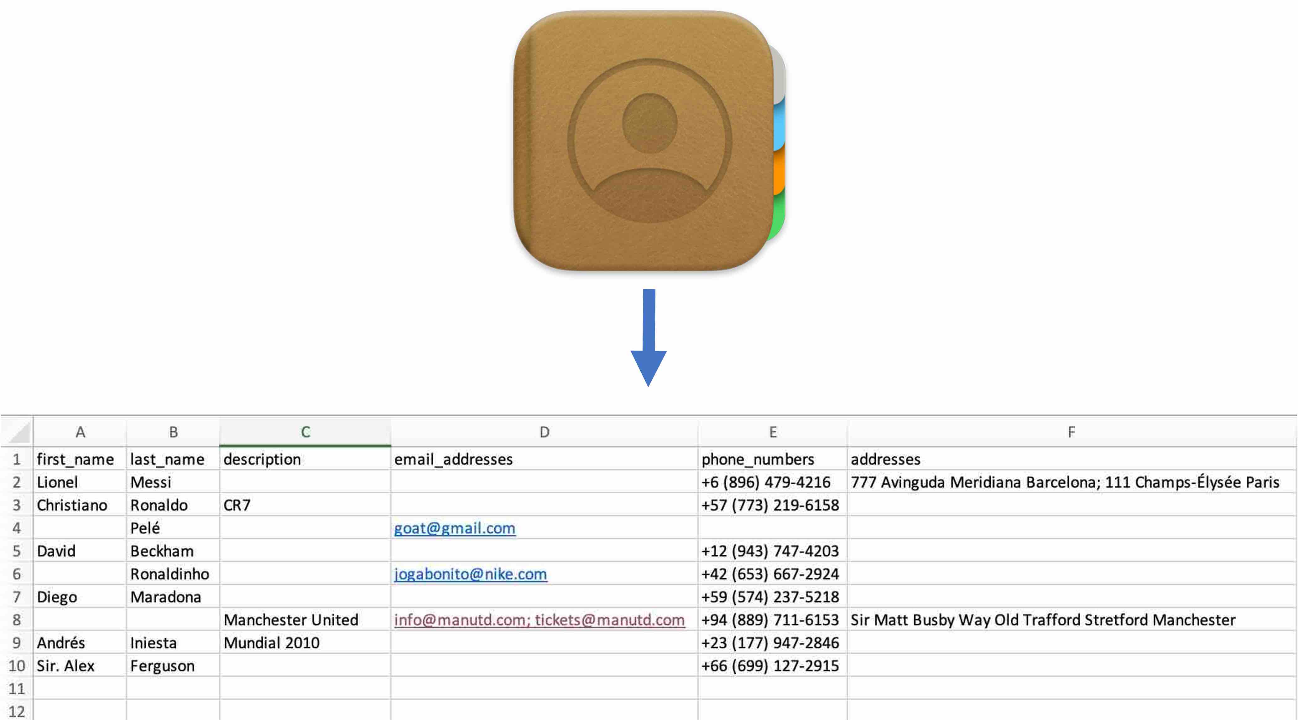 Apple Contacts to Football CSV